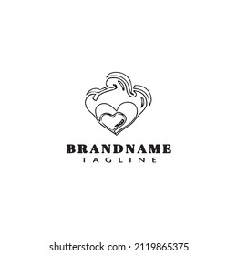 Design-Vorlage für flammendes Herz-Logo, schwarz, modern, einzelne Vektorgrafik