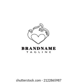 Design-Vorlage für flammendes Herz-Logo, schwarz, modern, einzelne Vektorgrafik