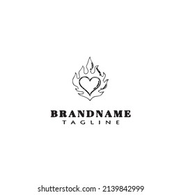 flaming heart logo design template icon black modern isolated vector