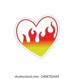 Flaming Heart Love on Fire Symbol Logo and sticker design 