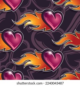 Flaming heart seamless pattern vector art with love heart and fire flame graphic for print, Valentine's day wrapping paper, postcard, textile and wallpaper design.