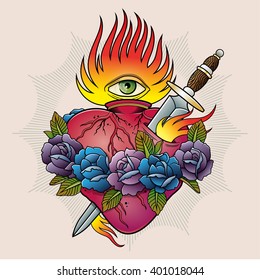 flaming heart  tattoo