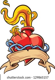 Flaming heart. Vector clip art illustration. All in a single layer.