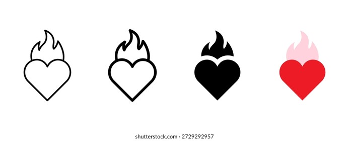 Ícone de vetor de coração flamejante. Símbolo de amor, paixão e romance. Ícone romântico coração em chamas para projetos de Dia dos Namorados, gráficos de casamento, aplicativos de namoro, marca, cartazes e materiais de marketing.