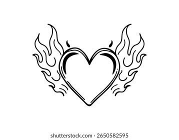 Illustration vectorielle de coeur flamboyant - conception de tatouage et symbole d'amour