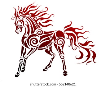 Flaming Horse. Tribal Vector Illustration