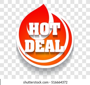 Flaming Hot Deal Icon Or Symbol With Stylized Fire, Shadow On A Transparent Background.