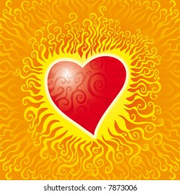 Flaming hot heart with swirls inside