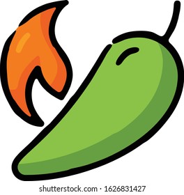 Flaming Hot Pepper Doodle Sketch Icon