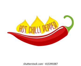 Flaming hot red chili pepper pod ingredient in indian and mexican dishes single object flat vector illustration 