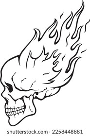 Flaming Human Skull Vector Illustration. 