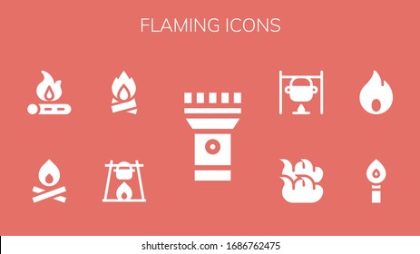 Flammensymbol-Set. 9 gefüllte Leuchtsymbole. Inklusive Torch, Bonfire, Feuersymbole