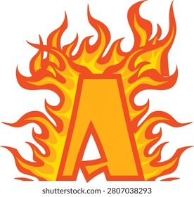Flaming letter A burns intensely in a digital illustration
