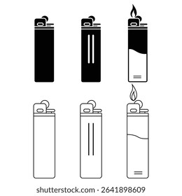 Flaming lighter, Gas lighter, Fire symbol design. Silhouette of gas lighter vector illustration.