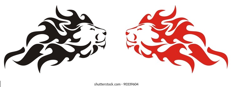 Flaming lion. Black and red variants