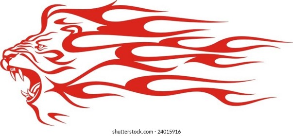 Flaming Lion vector illustration, great for vehicle graphics, stickers and T-shirt designs. Ready for vinyl cutting.