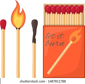 Flaming match and burned match