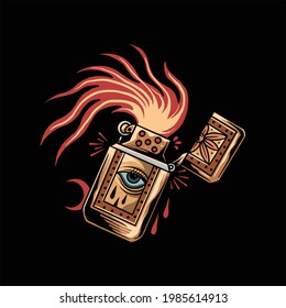 flaming match tattoo vector design