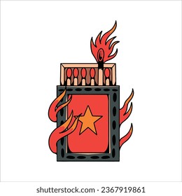 flaming match tattoo vector design