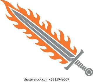 Flaming medieval sword icon for fantasy games, combat, and adventure design