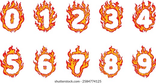 Flaming Numbers Vector Illustration. Fire Text Design. Flaming numbers vector illustration with fiery text design. Perfect for hot burning digits graphics, posters, and creative designs.