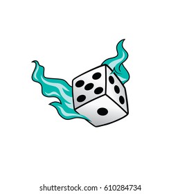 flaming on fire burning white dice risk taker gamble vector art illustration