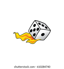 flaming on fire burning white dice risk taker gamble vector art illustration
