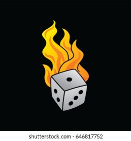 flaming on fire burning white dice risk taker gamble vector art illustration