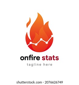 flaming onfire stats logo template with increase line for data business or finance