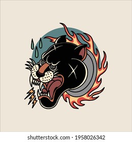 flaming panther tattoo vector design