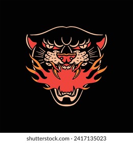 flaming panther tattoo vector design