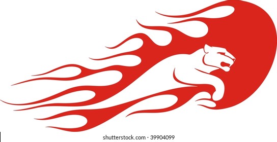 Flaming panther vector illustration, great for vehicle graphics, stickers and T-shirt designs. Ready for vinyl cutting.