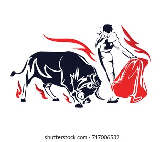 Flaming Passionate Spanish Bull Fighter Matador In Action Symbol