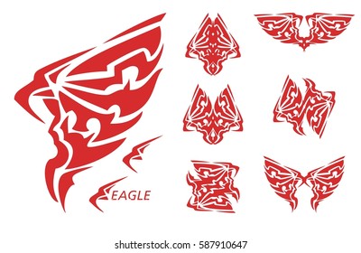 Flaming peaked eagle head and symbols from it