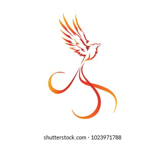 Flaming Phoenix Bird Logo In Isolated White Background