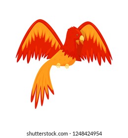 Flaming Phoenix bird mythical creature, fairy tale character from Slavic folklore vector Illustration