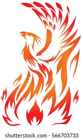 Flaming Phoenix Bird With Open Beak