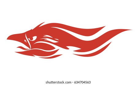flaming Phoenix bird with open beak