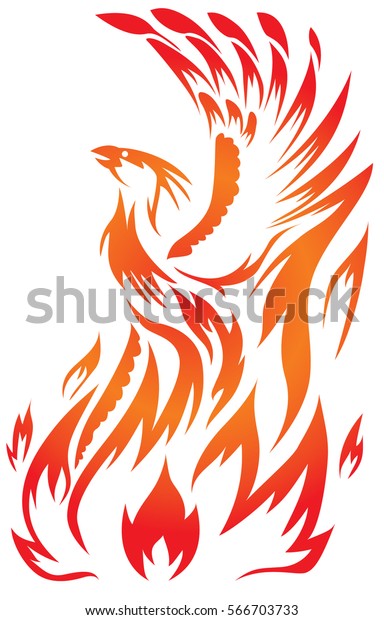 開いたくちばしを持つ炎を上げるフェニックス鳥 のベクター画像素材 ロイヤリティフリー