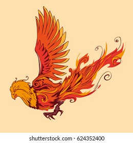 Flaming phoenix, chinese style, abstract bird