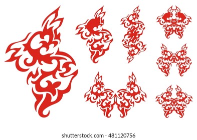 Flaming Phoenix element and symbols from it. The stylized Phoenix in the form of fire and the butterflies formed from him
