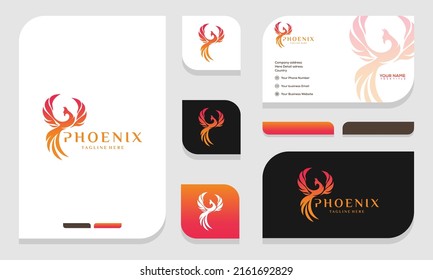 Flaming Phoenix Logo design   business card template vector illustration
