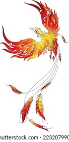 Flaming Phoenix vector illustration in artistic back view angle. Ideal for body art, tattoo and prints