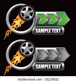 flaming racing tire on arrow banner
