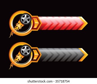 flaming racing tire on arrow banners