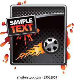 flaming racing tire on grunge template banner
