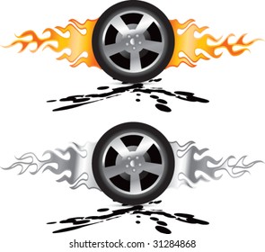 flaming racing tires on mud