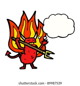 flaming red devil with pitchfork cartoon
