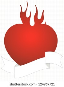 Flaming red heart with text ribbon