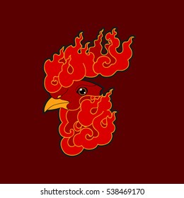 Flaming red rooster, symbol of 2017